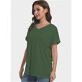 thumbnail image 3 of Women's V Neck T Shirts Casual Rolled Short Sleeve Side Split Summer Tops Loose Fit, 3 of 6