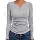 thumbnail image 1 of Camisetas de Larga para Mujer, Estilo Henley, Informales, para Otoño Tops Ajustados, Camisetas Básicas de Canalé Gris L, 1 of 8