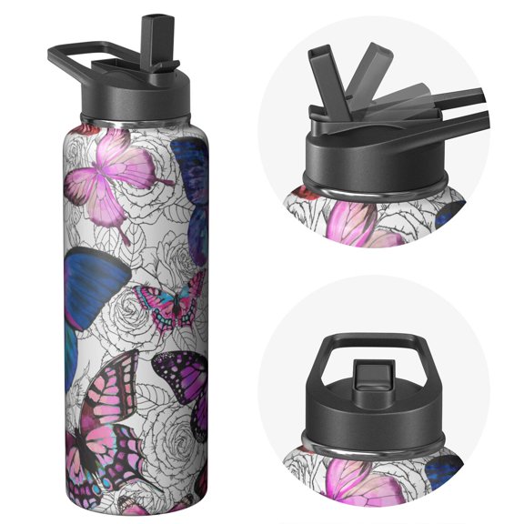 40oz Vacuum Insulated Butterfly Themed Water Bottle for Wilderness Adventures Stainless Steel Leak Proof Hot Cold