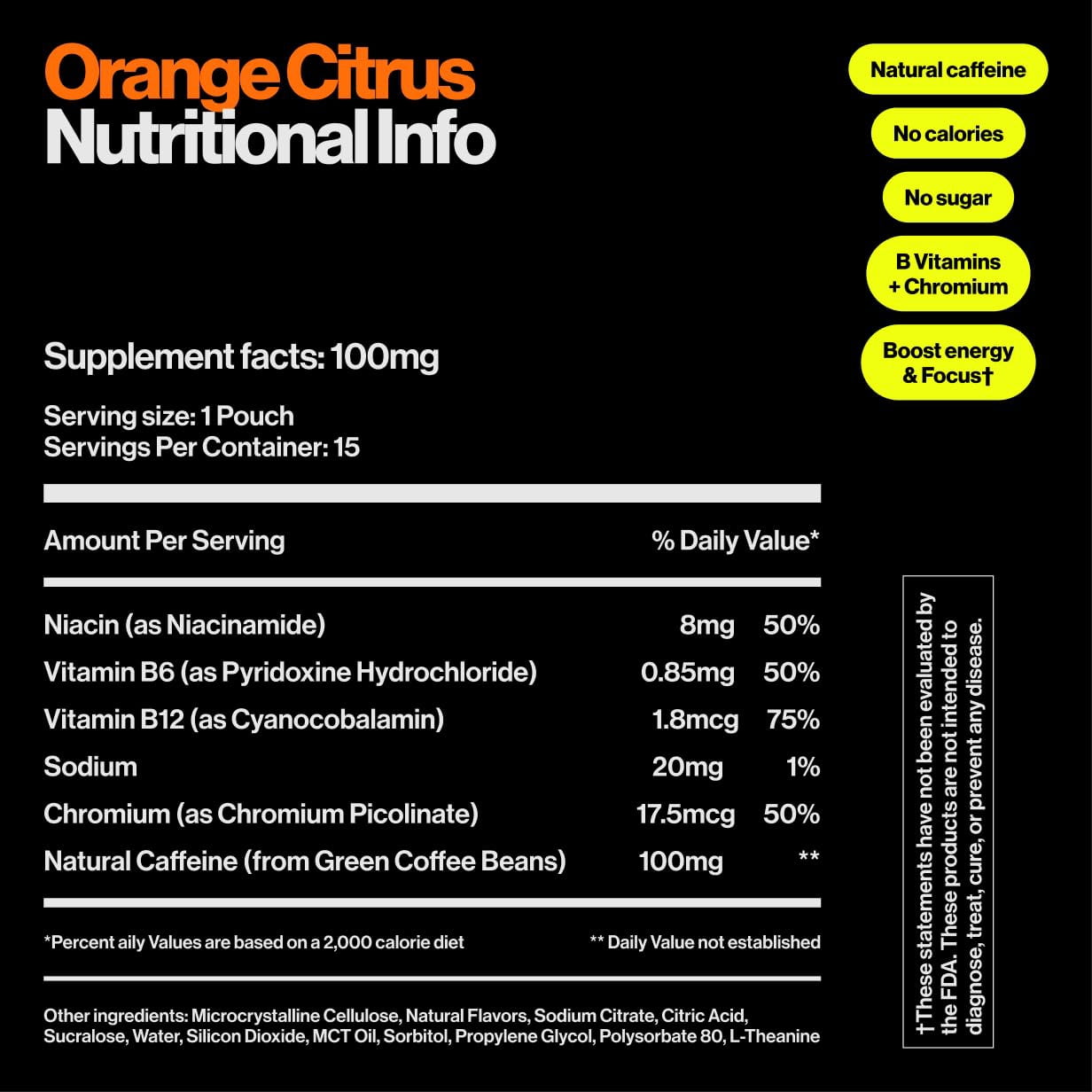 Wip Energy Pouches | 100mg Natural Caffeine | Vitamins and Minerals | Orange Citrus | 15 Pouches Per Can | 1 Can