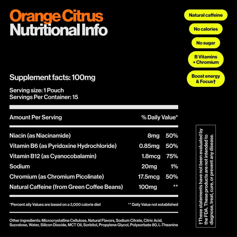 Wip Energy Pouches, 100mg Caffeine, Orange Citrus, 15 Pouches