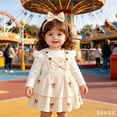 thumbnail image 3 of enyan Baby Girls Christmas Outfits Long Sleeve Onesie Romper+Suspender Skirt Set+Headband 3Pcs Fall Winter Clothes White，6-12 Months, 3 of 7