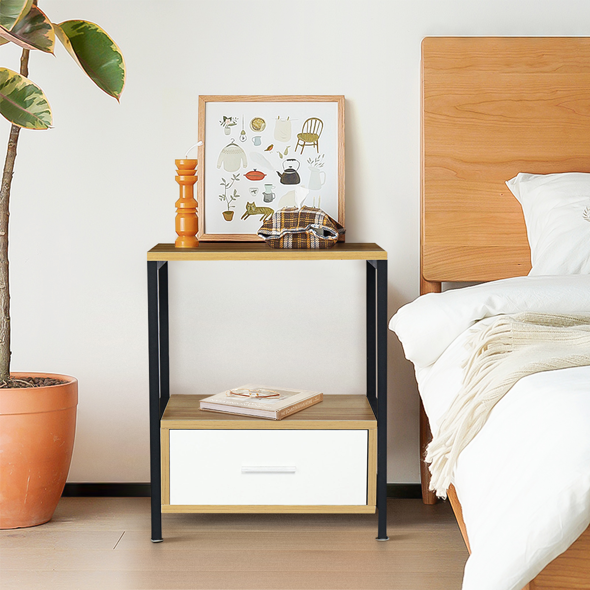 Industrial Nightstand Farmhouse End Table with Drawer Bed Side Table