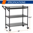 thumbnail image 3 of YOHKOH 3 Tier Heavy Duty Rolling Utility Cart, 18" x 30" x 36.6", Commercial Grade Metal, 3 of 8