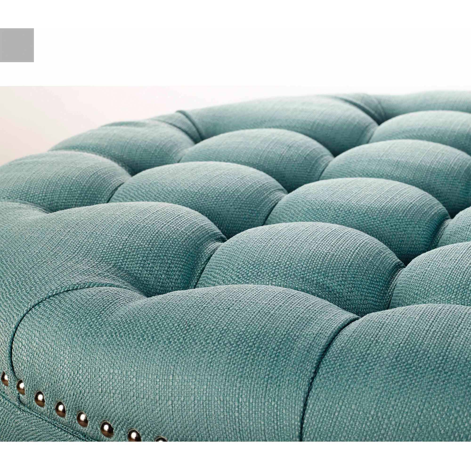Better Homes & Gardens Round Tufted Storage Ottoman with Nailheads, Teal - image 2 of 4