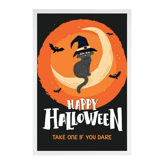 Koyal Wholesale Happy Halloween Candy Sign, Black Cat and Moon Halloween Signs 12 x 18 Inch Frame Included