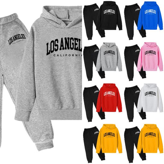 Wdgfv Boys Active Tracksuit Set 2 Piece Los Angeles Athletic Letter Printed Hoodie Sweatshirt and Jogger Sweatpants Outfits 12-13 Years