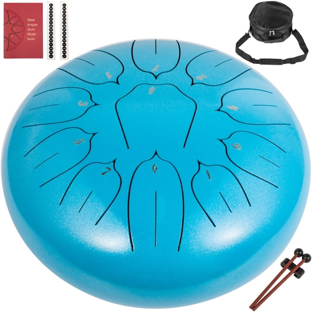 VEVOR Steel Tongue Drum 11 Notes 10 Inches Dia Lotus type Tongue Drum Sky Blue Handpan Drum Notes Percussion Instrument Steel Drums Instruments with Bag, Book, Mallets,Mallet Bracket