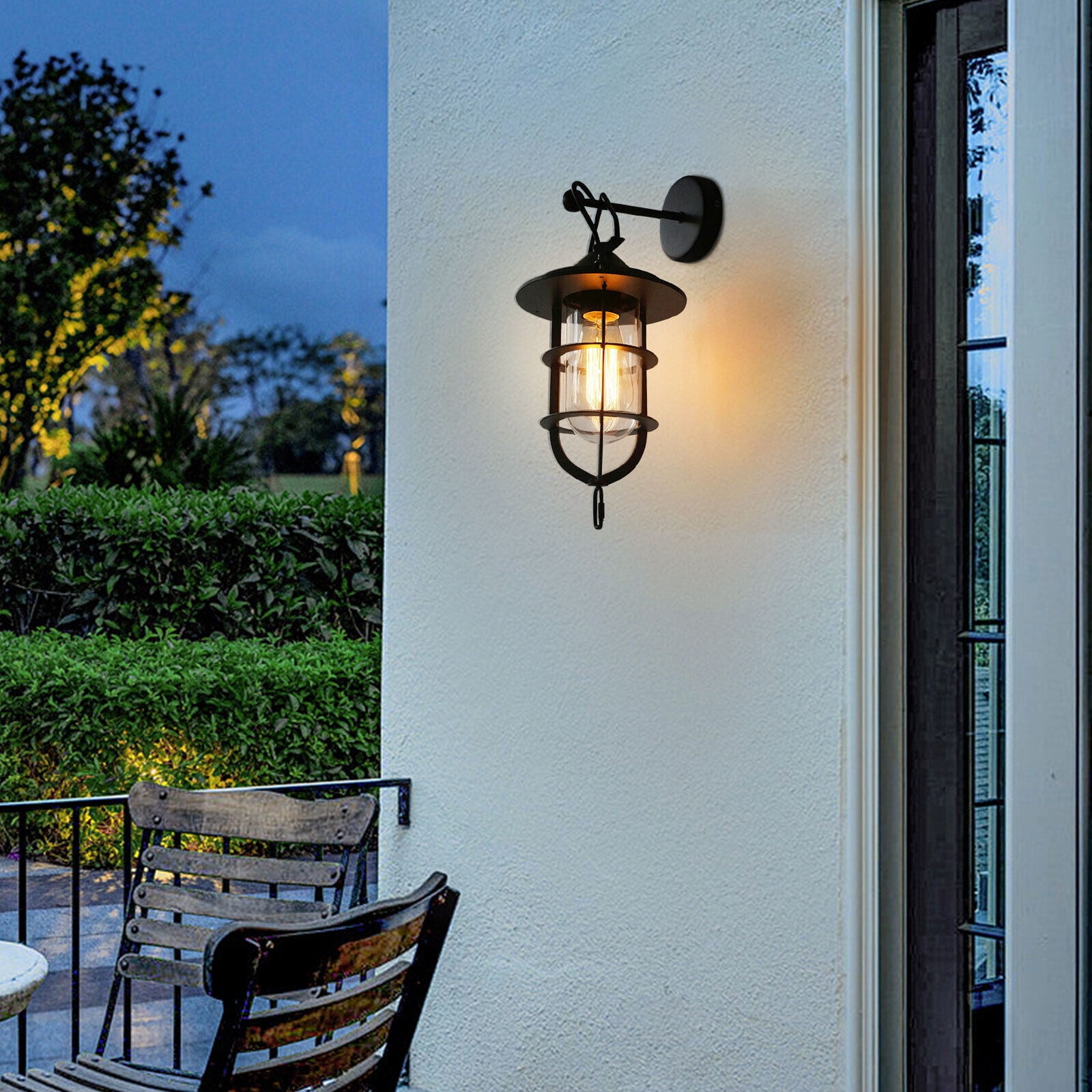 Exterior Wall Light Metal Porch Light Fixtures Outdoor Wall Sconce with Black Finish Glass Shade