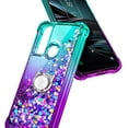thumbnail image 5 of Nagebee Phone Case Compatible for TCL 30 V 5G with Tempered Glass Screen Protector (Full Coverage), Sparkle Glitter Liquid Bling Diamond [Ring Holder & Wrist Strap] Women Girls Cute Case (Aqua/Purple), 5 of 6
