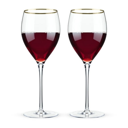 Viski Belmont: Gold Rimmed Crystal Red Wine Glasses (Set of 2)