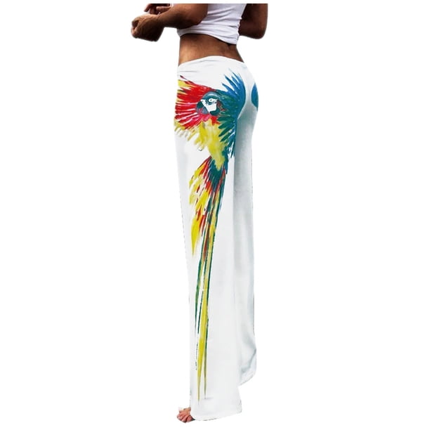 Pantalones de pierna ancha de vendaje de cintura alta con estampado Floral informal a la moda para mujer Pantalones de cintura elástica Pompotops ulkah939006