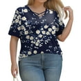 thumbnail image 6 of TQWQT Womens Plus Size Summer Tops 2025 Sexy V Neck Criss Cross T Shirts Floral Print T-Shirt Short Sleeve Shirts Large Casual Tunics Blouses 4XL, 6 of 6