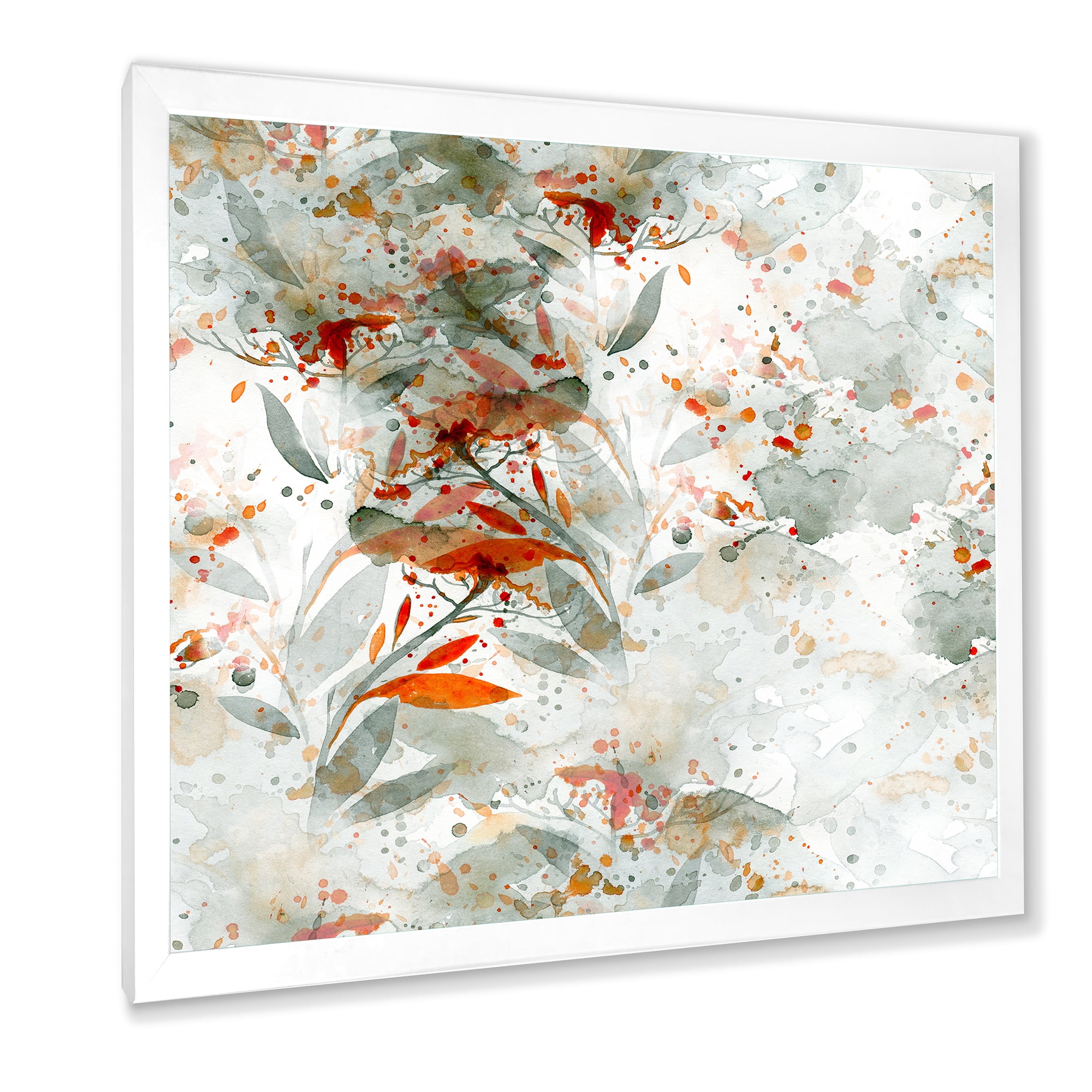Designart 'Orange and Green Wildflowers II' Modern Framed Art Print