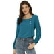 thumbnail image 1 of Blusa informal de manga larga con cuello cuadrado y pliegues en la parte delantera para mujer Azul XL, 1 of 6