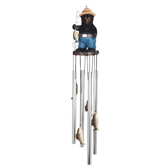 FC Design 23" Long Fishing Bear Round Top Wind Chime Statue Sculpture Ornament Decoration Home/Room/Garden Decor and Unique Gift Ideas for Housewarming, Holidays and Birthdays