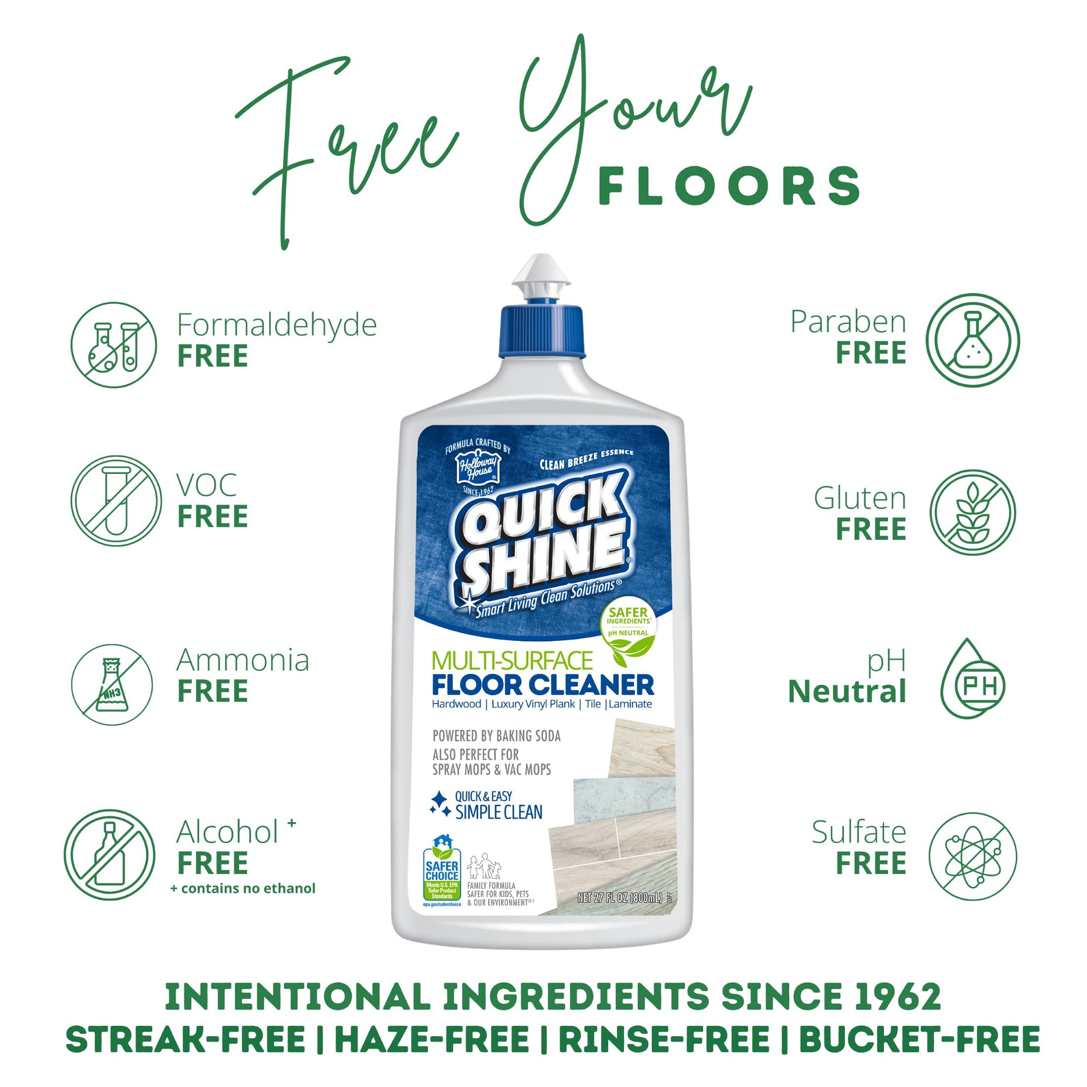 (2 pack) Quick Shine Multi-Surface Floor Cleaner, Ready-to-Use, PFAS-Free & Safer Choice, Fresh Scent 27 fl oz
