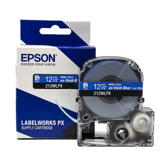 Epson LABELWORKS 212WLPX - White on Blue PET Label Maker Tape - 1/2" (12MM) Wide, 30'