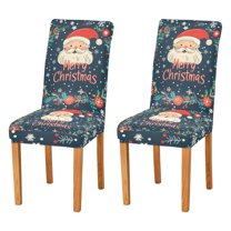 Yayeee 2 Pack Dining Chair Covers Stretch Parson Chairs Slipcovers Seat Protector, Blue Christmas Santa