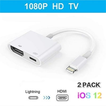 2 PACK Lighting to HDMI Adapter, Lighting Digital AV Adapter with Lighting Charging Port for HD TV Monitor Projector 1080P for iPhone, iPad and iPod (ios11