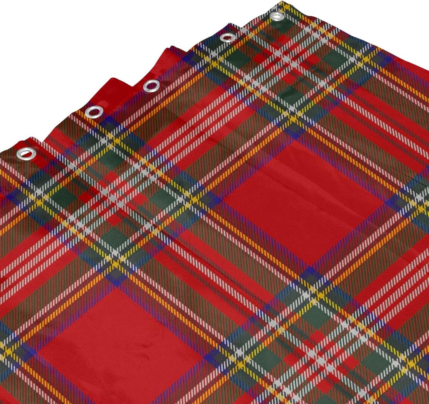 Christmas Plaid Shower Curtain Scottish Tartan Farmhouse Bathroom Shower Curtains for Bathtub Decoration with Hooks 72x72 Inch, Red and Green