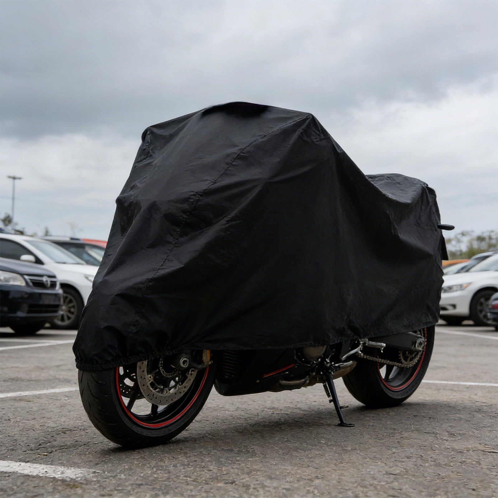 RuiJiao Lightweight Durable Motorcycle Bike Cover Waterproof Sunproof Universal Fit Polyester Black for Outdoor Indoor Vehicle Protection