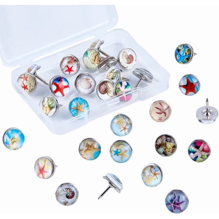 30Pcs Starfish Pattern Glass Iron Push Pins Set Map Tacks Marking Pins for Photos Wall Maps Bulletin Board or Corkboards Mixed Color
