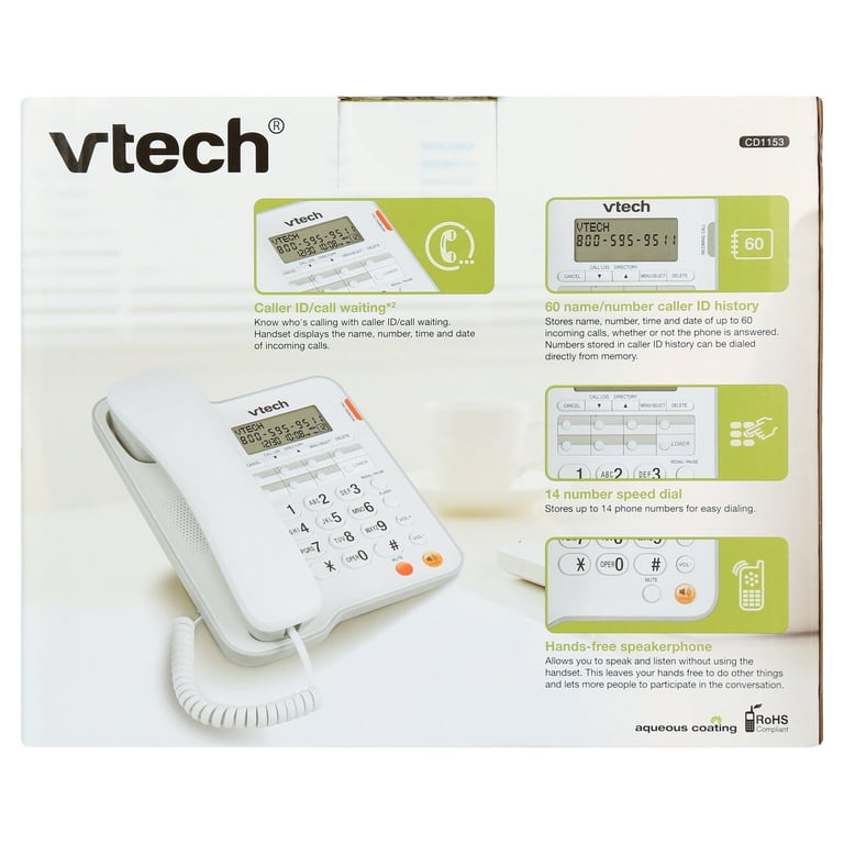 VTech CD1153 Landline Telephone, Corded Speakerphone with Caller