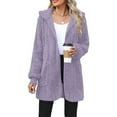 thumbnail image 4 of RYRJJ Womens Fuzzy Fleece Jacket Fall Winter Warm Hooded Coat Oversized Sherpa Jackets Open Front Cardigan Outerwear with Pockets(Purple,M), 4 of 8