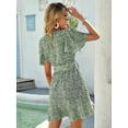 thumbnail image 3 of Women's Floral Boho Dress Wear To Work Wrap V Neck Short Sleeve Belted Ruffle Hem A-Line Flowy Maxi Dresses, 3 of 4