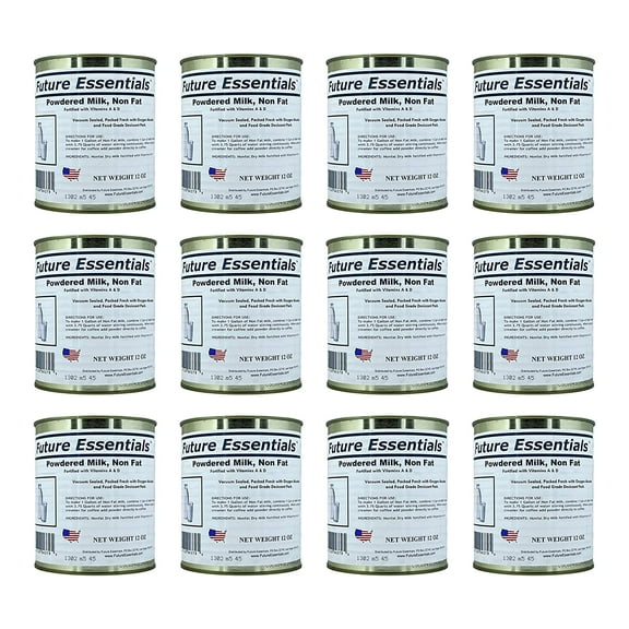 Future Essentials 20 Years Long Shelf Life Drink mixes Emergency Survival Food Canned Powdered Non Fat Milk 12oz/Can -12 Cans ✅
