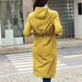 thumbnail image 3 of Defitshape Women's Raincoat Hooded Rain Jacket Long Casual Full Zip Anorak Spring Fall Jackets Knee Length Midi Windbreaker Pockets Waterproof Ladies Fashion Yellow 16, 3 of 5