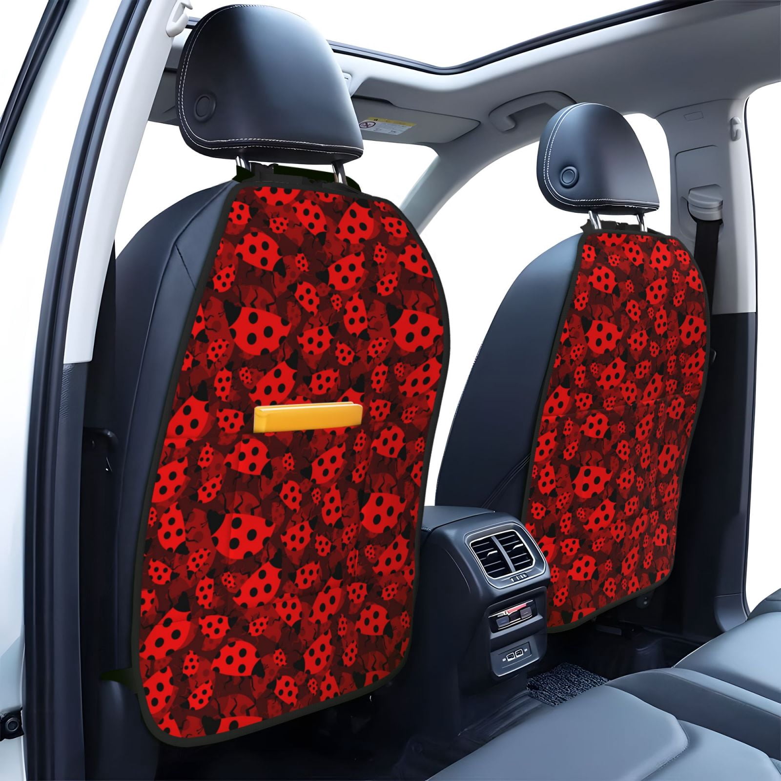 Naloa Ladybugs 1 2Pcs Anti-Kick Back Seat Cover Kick Mat, Car Seat Protector with 3 Storage Pockets