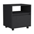 thumbnail image 2 of Cterwk Wood Beside Table with Wheels and 1 Open Shelf, 1 Drawer Nightstand for Home, Bedroom, Black, 2 of 7