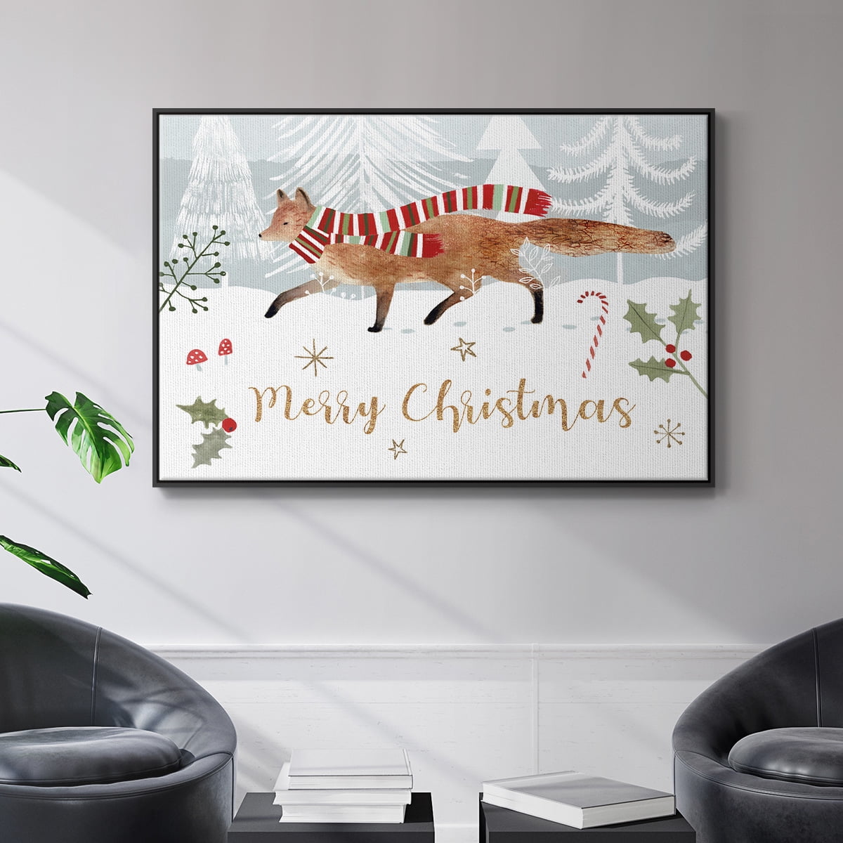Woodland Christmas Collection A - Framed Gallery Wrapped Holiday Canvas - 17 x 25 - Black Frame