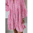 thumbnail image 3 of Ahlaray Wild Leopard Print, Comfortable Loose Fit - Bright Pink Long Sleeve Mini Dress, 3 of 8