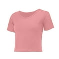 thumbnail image 5 of Black T Shirt Women, Comdrip Women's T Shirts Short Sleeve Color Block/Solid Tops Casual Summer Tees Short Sleeve Shirts for Women Pink M, 5 of 8