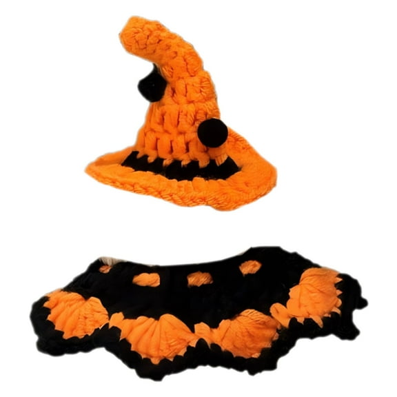 ZMKIAG Handmade Knitted Witch Pumpkin Style Outfit for 17cm Dolls - Adorable Halloween Themed Dress Up Costume with Detailed Craftsmanship for Doll Collections