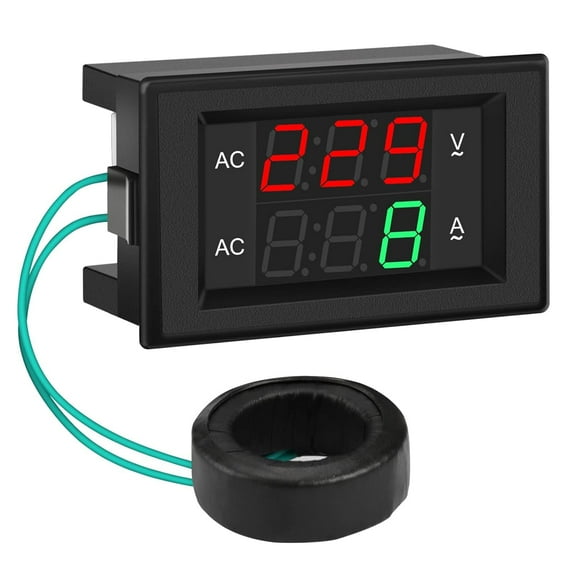 Volt Amp Meter, AC 500V 200A Digital Voltmeter Ammeter Panel, 0.39 Inches LED 2in1 Multimeter, 2-Wire Voltage Amperage Tester Gauge with Current Transformer