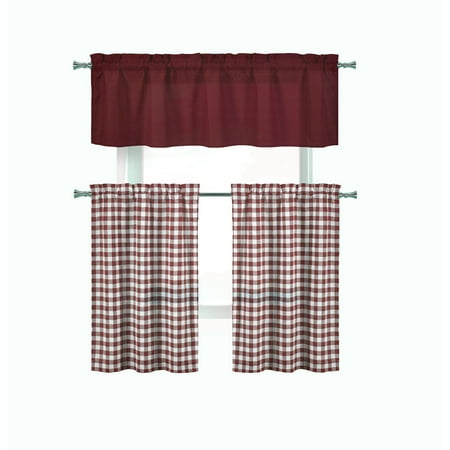 Home Maison Complete  3 Pc Plaid Kitchen  Curtain Set  
