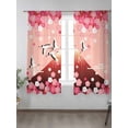 thumbnail image 2 of Sheer Curtains 63 Inch Length 2 Panels Set for Bedroom, Pink Mountains Semi Sheer Curtains for Windows, Modern Aesthetic Cherry Blossoms Cranes Voile Window Treatments Rod Pocket Curtain, 2 of 7