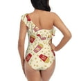 thumbnail image 5 of Picia Cartoon Popcorn Pattern Women's One Piece Swimsuits,One Shoulder Swimwear Asymmetric ,Ruffle Monokinis Bathing Suits,High Waisted Flattering Bathing Suits-X-Large, 5 of 8