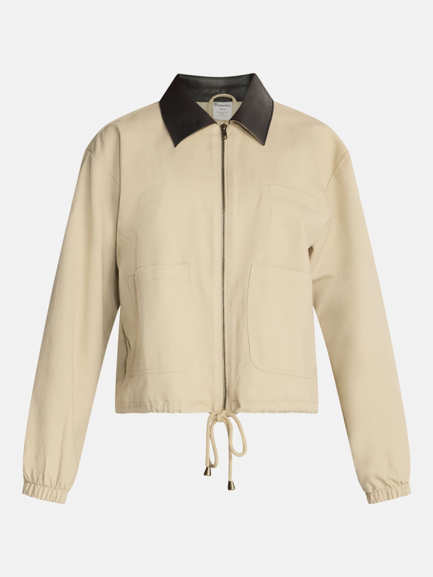 No Boundaries Cotton Twill Barn Jacket with Faux Leather Collar, Women's XXS-4X