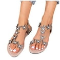 thumbnail image 2 of IUJSOY Flat Sandals for Women Clear T-Strap with Sparkly Rhinestone Butterfly Slingback Summer Shoes, 2 of 9