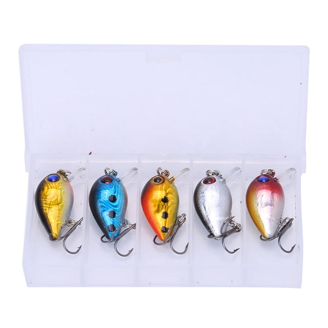 5 mini señuelos de pesca flotantes con ojos holográficos 3D de 3 cm, cebos para lubina, crankbait, anzuelo triple