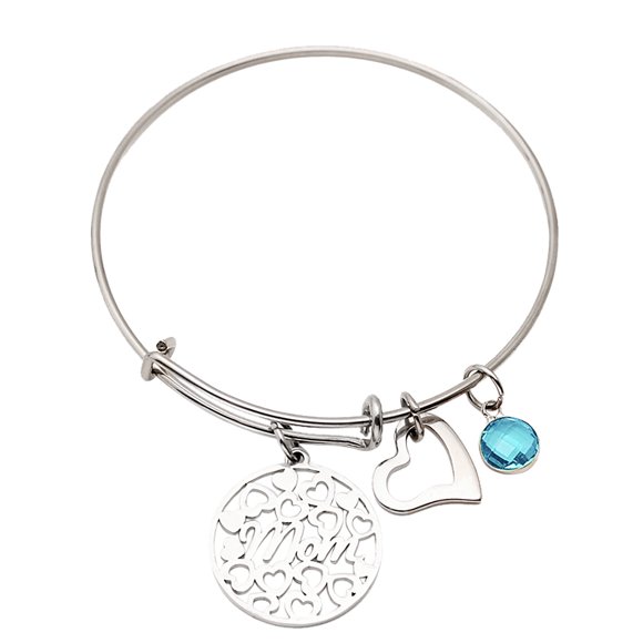 Pisexur Valentines Day Gifts Stainless Steel Mom Bracelet Twelve-color Birthstone Can Be Pushed And Pulled Valentines Day Gifts for Her