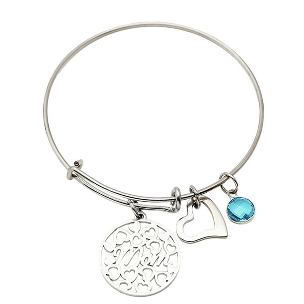 Pulsera para mujer, regalo para mamá, de acero inoxidable, con piedra de nacimiento de doce colores, ajustable y ajustable.