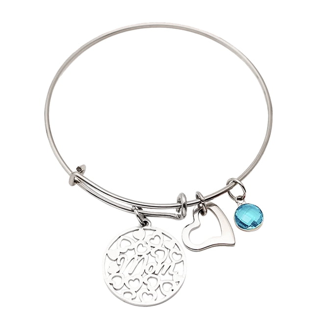 Xihbxyly Pulsera de Acero Inoxidable para Mamá con Piedra de Nacimiento de Doce Colores Que Se Puede Empujar y Tirar