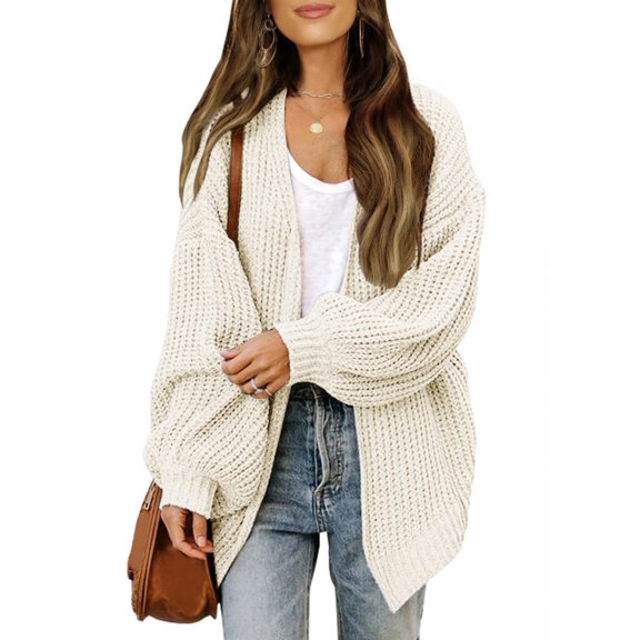 Womens Oversized Long Cardigan Sweater 2026 Trendy Chunky Waffle Knit Open Front Dressy Cardigans Beige