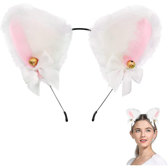 Gorros con orejas de gato a la moda, orejas de felpa con cinta, campanas para Halloween